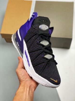 Picture of Nike LeBron 18 “Lakers” Black/Metallic Gold-Court Purple-White For Sale