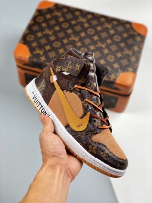 Picture of Off White x Air Jordan 1 Brown Custom For Sale