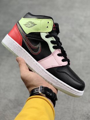 Picture of Glow in the Dark Air Jordan 1 Mid GS Pink Yellow Crimson For Sale