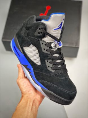 Picture of Air Jordan 5 Black/Racer Blue-Reflective Silver For Sale