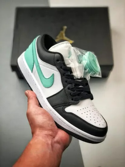 Picture of Air Jordan 1 Low White/Black-Green Glow 553558-131 For Sale